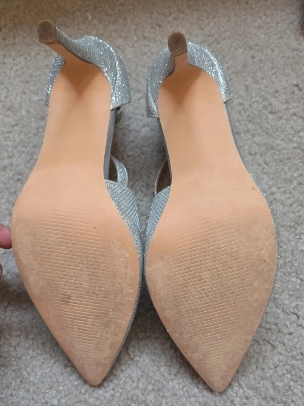 Unbranded Silver Pointed Toe Ankle Strap Heels
